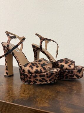 Steve Madden Leopard Print Platform Slingback Heels - Brown/Black
